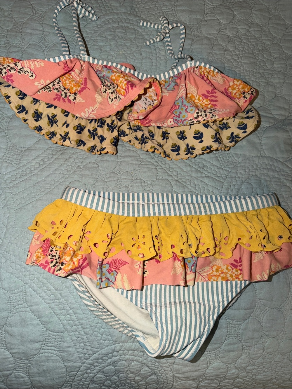 Matilda Jane Girls' Striped Ruffle Bikini Bottoms — Yellow & Pink